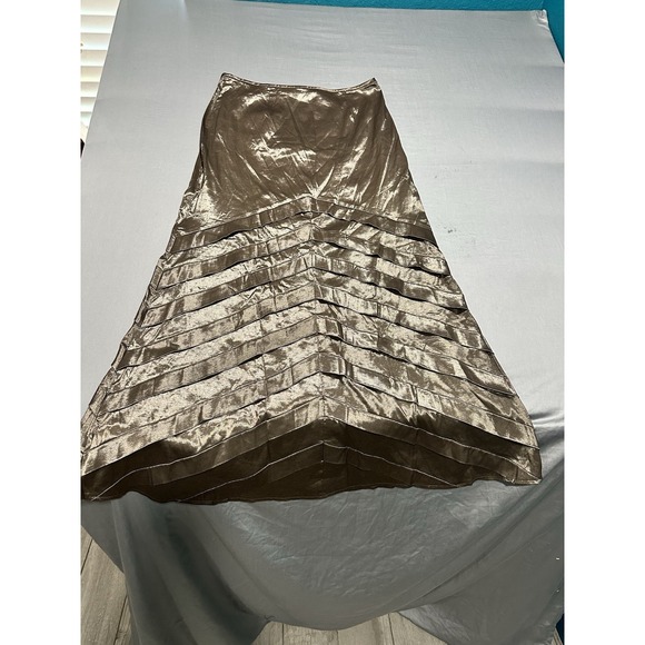 VTG KM Collections By Willa Bell Metallic Champagne Pleated Maxi Skirt 12 - Picture 1 of 6